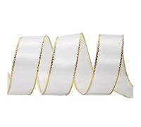 CENFRY Lot de 1 ruban double face en satin avec bordure dorée pour décoration de fête de mariage Blanc Largeur 0,5 cm