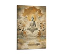 CENGLIS Bouddhisme religieux Lumière méticuleuse - Statue de Bouddha prêchant couleur poster moderne art mural sur toile esthétique peinture 20 x 30 cm style cadre