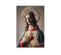 CENGLIS Jésus Sacré Cœur Sculpture Poster Poster Moderne Art Mural Toile Esthétique Décoration Peinture 60 x 90 cm Sans Cadre
