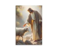 CENGLIS Jésus touchant le mouton Peinture à l'huile Poster Poster Moderne Art mural Toile Esthétique Décoration Peinture 60 x 90 cm Sans cadre