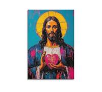 CENGLIS Poster à l'huile de Jésus Sacré-Cœur - Art mural moderne sur toile - Décoration esthétique - 40 x 60 cm - Style sans cadre