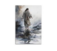 CENGLIS Poster aquarelle Jésus marchant sur l'eau - Art mural moderne - Toile décorative - 40 x 60 cm - Style sans cadre