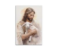 CENGLIS Poster aquarelle Jésus tenant un mouton - Art mural moderne sur toile - Décoration esthétique - 40 x 60 cm - Style sans cadre