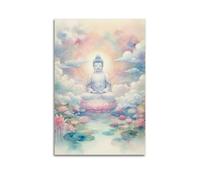 CENGLIS Poster bouddhisme indien - Aquarelle de Bouddha assis dans des nuages - Décoration murale moderne - 30 x 45 cm - Style sans cadre