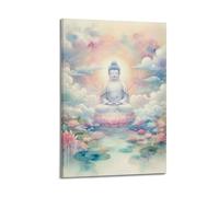 CENGLIS Poster bouddhisme indien - Aquarelle de Bouddha assis dans les nuages - Décoration murale moderne - 30 x 45 cm - Style cadre