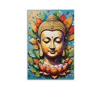 CENGLIS Poster bouddhiste religieux pop art coloré statue de Bouddha moderne art mural sur toile décoration esthétique peinture 40 x 60 cm sans cadre