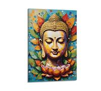 CENGLIS Poster bouddhiste religieux pop art coloré statue de Bouddha moderne art mural sur toile décoration esthétique peinture 50 x 75 cm style cadre