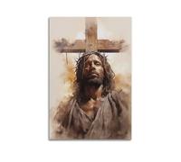 CENGLIS Poster de croix chrétienne de Jésus Lavé d'encre Poster moderne sur toile Décoration esthétique Peinture 60 x 90 cm Sans cadre