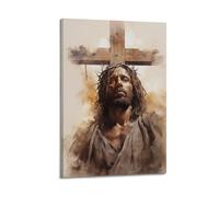CENGLIS Poster de croix chrétienne de Jésus lavis d'encre, poster moderne sur toile, décoration esthétique, peinture, 30 x 45 cm, style cadre