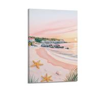 CENGLIS Poster de paysage Summer Coral Beach.jpg Poster moderne Art mural sur toile Esthétique Décoration Peinture 40 x 60 cm Style cadre