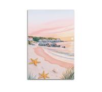 CENGLIS Poster de paysage Summer Coral Beach.jpg Poster moderne Art mural sur toile Esthétique Décoration Peinture 20 x 30 cm Sans cadre