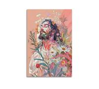 CENGLIS Poster d'illustration de Jésus avec des fleurs - Art mural moderne sur toile - Décoration esthétique - 20 x 30 cm - Style sans cadre