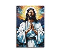 CENGLIS Poster d'illustration de Jésus priant à plat, art mural moderne, sur toile, décoration esthétique, 40 x 60 cm, sans cadre