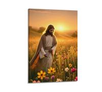 CENGLIS Poster Jésus marchant parmi les fleurs - Art mural moderne sur toile - Décoration esthétique - 20 x 30 cm - Style cadre