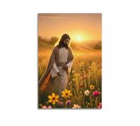 CENGLIS Poster Jésus marchant parmi les fleurs - Art mural moderne sur toile - Décoration esthétique - 40 x 60 cm - Style sans cadre