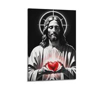 CENGLIS Poster Jésus Sacré Cœur noir et blanc - Art mural moderne sur toile - Décoration esthétique - 20 x 30 cm - Style cadre