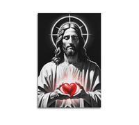 CENGLIS Poster Jésus Sacré Cœur noir et blanc - Art mural moderne sur toile - Décoration esthétique - 40 x 60 cm - Style sans cadre