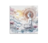 CENGLIS Sakyamuni Bouddha Aquarelle Nuage - Lotus assis Bouddha - Peinture murale moderne - Toile décorative - 30 x 30 cm - Style sans cadre