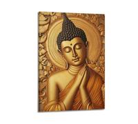CENGLIS Sakyamuni Bouddha doré - Statue en prière sculptée - Art mural moderne sur toile, décoration esthétique, peinture, 60 x 90 cm, style cadre