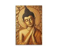 CENGLIS Sakyamuni Bouddha doré - Statue sculptée en prière - Art mural moderne sur toile, décoration esthétique, peinture, 60 x 90 cm, style sans cadre