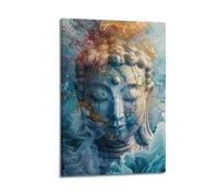 CENGLIS Sakyamuni Bouddha Fluid - Art Tête de Bouddha - Peinture murale moderne sur toile - Décoration esthétique - 30 x 45 cm - Style cadre