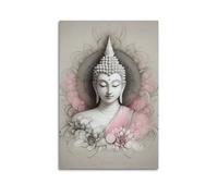 CENGLIS Sakyamuni Bouddha Line - Fleur dessinée - Statue ornée - Poster moderne sur toile esthétique décoration peinture 60 x 90 cm sans cadre
