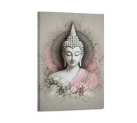 CENGLIS Sakyamuni Bouddha Line - Fleur dessinée - Statue ornée - Poster moderne sur toile esthétique décoration peinture 20 x 30 cm style cadre