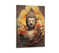 CENGLIS Sakyamuni Fleur de Bouddha - Peinture d'art moderne sur toile, décoration murale, 40 x 60 cm, style cadre