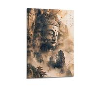 CENGLIS Sakyamuni Statue d'art mixte sur toile avec cadre Motif paysage de Bouddha 30 x 45 cm