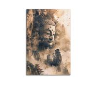 CENGLIS Sakyamuni Statue d'art mixte sur toile - Décoration murale moderne - Décoration esthétique - 50 x 75 cm - Style sans cadre