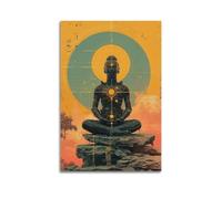 CENGLIS Sakyamuni Statue de Bouddha Cyberpunk méditant - Art mural moderne sur toile - Décoration murale - Peinture esthétique - 50 x 75 cm - Style sans cadre