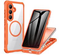 CENHUFO Anti Espion Coque Samsung Galaxy S26, avec Protection écran Anti Espion Verre Trempé 9H et Protection Caméra, 360° Antichoc Téléphone Magnétique Housse Double Face Case Intégrale Etui -Orange