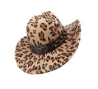Cenifin Antique Large Brims Fedoras avec motif de vache Ceinture de tête de vache design thème occidental pour camping équitation, Motif léopard, taille unique