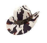 Cenifin Antique Large Brims Fedoras avec motif de vache Ceinture de tête de vache design thème occidental pour camping équitation, Motif vache beige, taille unique