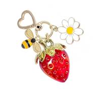 Cenifin Nature Inspire Porte-clés avec motif fleurs et fruits Bijou en résine étanche pour les amateurs de plein air Pendentif de sac tendance, Red Strawberry Bee F, taille unique
