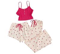 Cenlang Ensemble De Pyjama De Short à Bretelles Trois PièCes Doux Et Mignon Imprimé d'amour pour Femme