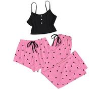 Cenlang Ensemble De Pyjama De Short à Bretelles Trois PièCes Doux Et Mignon Imprimé d'amour pour Femme