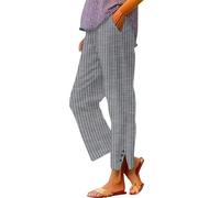 Cenlang Pantalon Ample en Coton Et Lin à Boutons Et Poches pour Femme, Style DéContracté Et Tendance, Pantalon Court à Rayures en Coton Et Lin Short Noir Boxe