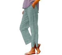 Cenlang Pantalon Ample en Coton Et Lin à Boutons Et Poches pour Femme, Style DéContracté Et Tendance, Pantalon Court à Rayures en Coton Et Lin Short Noir Boxe