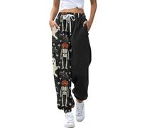 Cenlang Pantalon d'halloween pour Femme, Taille éLastique, Poche ArrièRe, Poches LatéRales, Sport, DéContracté, Imprimé, Pantalon Long Et Ample Short Cuir Taille Haute