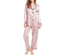 Cenlang Pyjama en Imitation De Soie pour Femmes Automne Et Hiver DéContracté Petit Revers Cardigan VêTements De Maison Pantalon à Manches Longues Costume