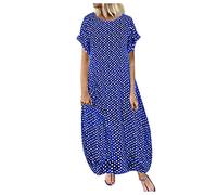Cenlang Robe Femme Ete Manches Polka Casual Col Long Robe Courte Polka Dot Femme Ronde Imprimé Robes Femmes