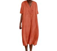 Cenlang Robes De Mariage Robe D'éTé Femme Manches Courtes Ample Floral Midi Robe Femme A Ligne Swing Casual LéGer Respirant Gilet Jupe avec Poche