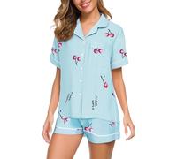 Cenlang Short à Manches Courtes Femme Deux PièCes Pyjama Imprimé Soie Lait
