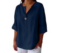 Cenlang Tunique Femme Longue Grande Taille à Manches 3/4 Chemisier Boutonné Imprimé Floral col V Plissé Top Lâche T-Shirt Basiques Haut Automne
