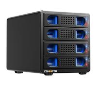 CENMATE Boîtier Disque Dur Raid 4 Baies(Raid 0/1,Normal,JBOD) avec Ventilateur pour HDD/SSD SATA 2,5/3,5, Câble USB A/C 3.0, 1*Hôte USB, Boîtier Disque Dur 3,5 Pouces prenant en Charge Capacité 80To