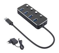 CENMEN Adaptateur de courant USB 3.0 4 ports en alliage d'aluminium Splitter Hub USB Hub 3.0 USB Multi Extender Switch 1,2 m Câble Hub Prise UE A