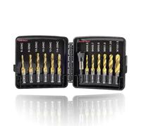 CENMEN Ensemble de tarauds avec adaptateur à changement rapide de 13 pièces, 6 tailles SAE, 6 tailles métriques, ensemble de forets et tarauds combinés