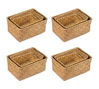 CENMEN Lot de 12 paniers de rangement en jonc de mer, paniers d'étagère en rotin fait à la main et bacs de rangement pour la maison