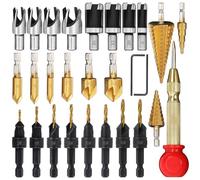 CENMEN Lot de 28 outils de forage à chanfreiner pour le travail du bois, y compris fraise à bois, fraise à bois, ensemble de forets en acier